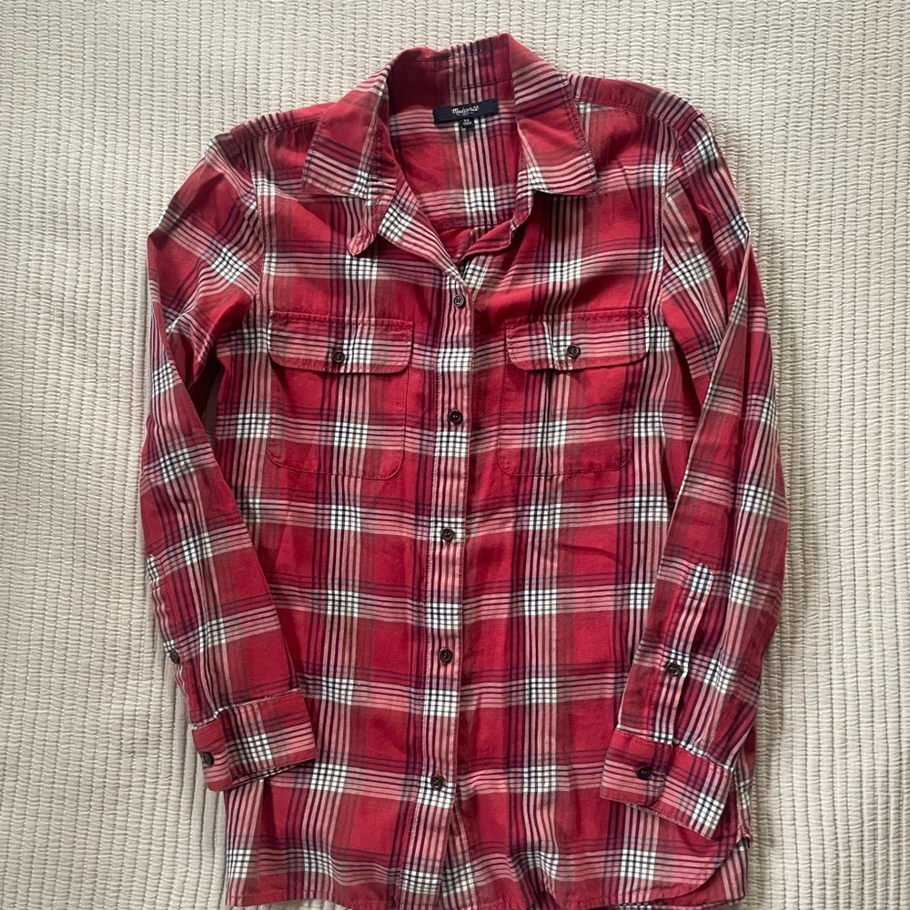 Madewell Lightweight Red Plaid Shirt